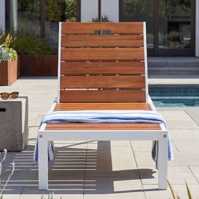 Outdoor Chaise Pool Lounge Chairs With Adjustable Backrest - Brown / White