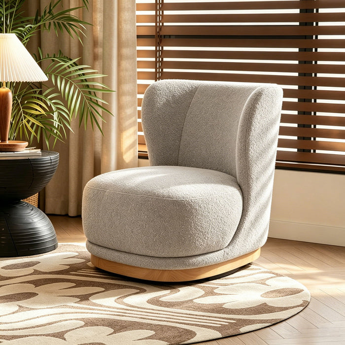 Curved Back Swivel Lounge Chair With Rotating Base For Home - Gray