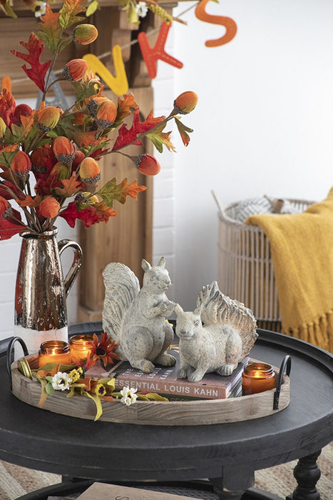 Resin Standing & Lying Down Squirrel Rustic, For Harvest Festival Fall Festival & Thanksgiving Table Decorations (Set of 2) - Antique Cream