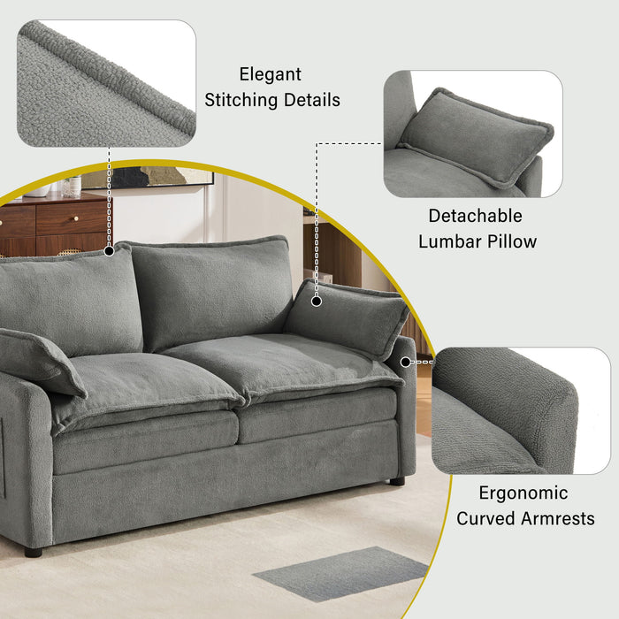 Modern Loveseat Sofa, Upholstered Couch With Side Storage Pockets