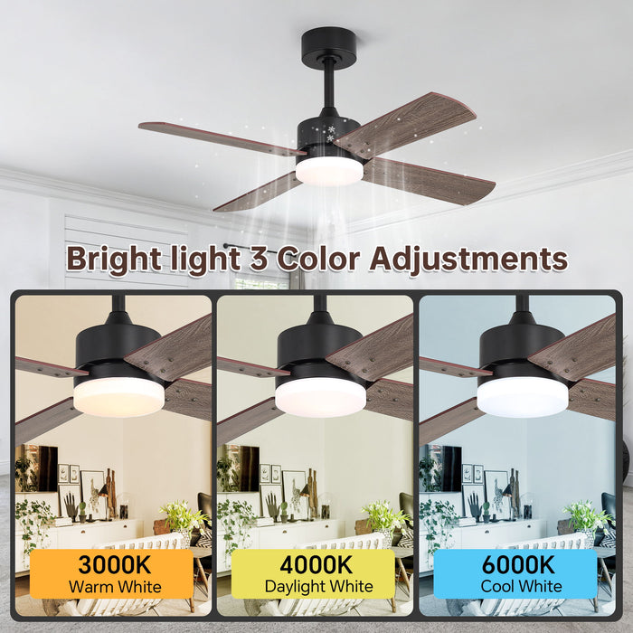 42" Ceiling Fan With Light And Memory Function, DC Reversible Motor, 4 Blades
