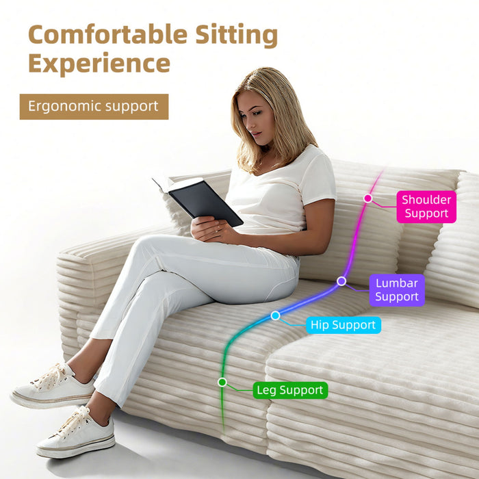 Plush Corduroy 4 Seat Sofa With Soft Pillows And Movable Ottoman