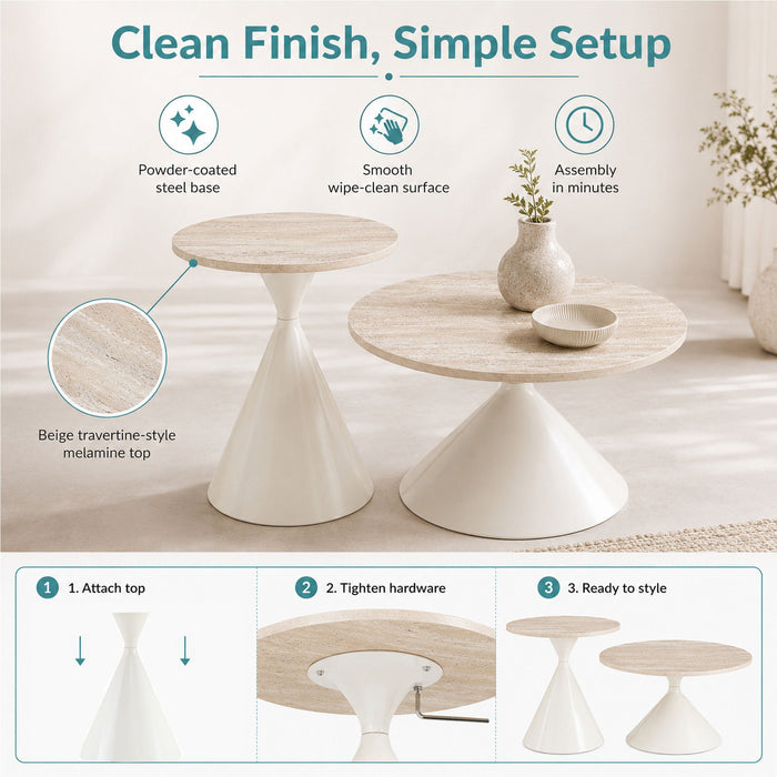2 Piece Coffee Round Table Set