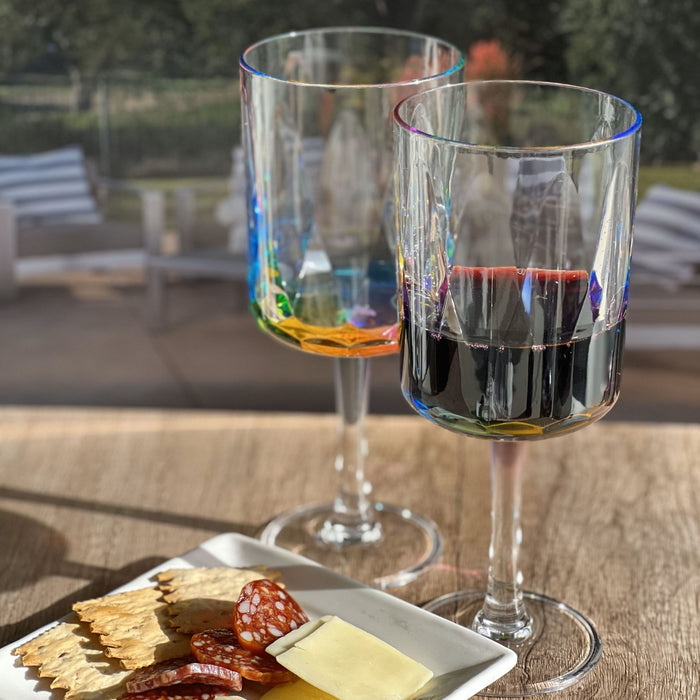 Leadingware Rainbow Diamond Plastic Wine Glasses (Set of 4), Unbreakable Bpa Free Acrylic, 16Oz - Clear
