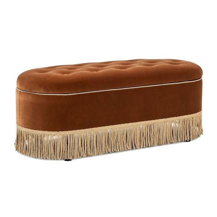Melinda - Oval Tufted Bullion Fringe Storage Bench
