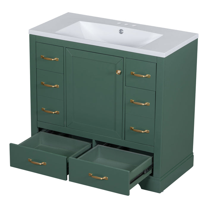 Modern Bathroom Vanity With Sink, 6 Drawers, Adjustable Shelf