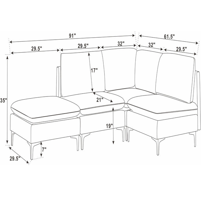 Upholstered Modular Sectional With Tall Legs, Medium Firm Seat