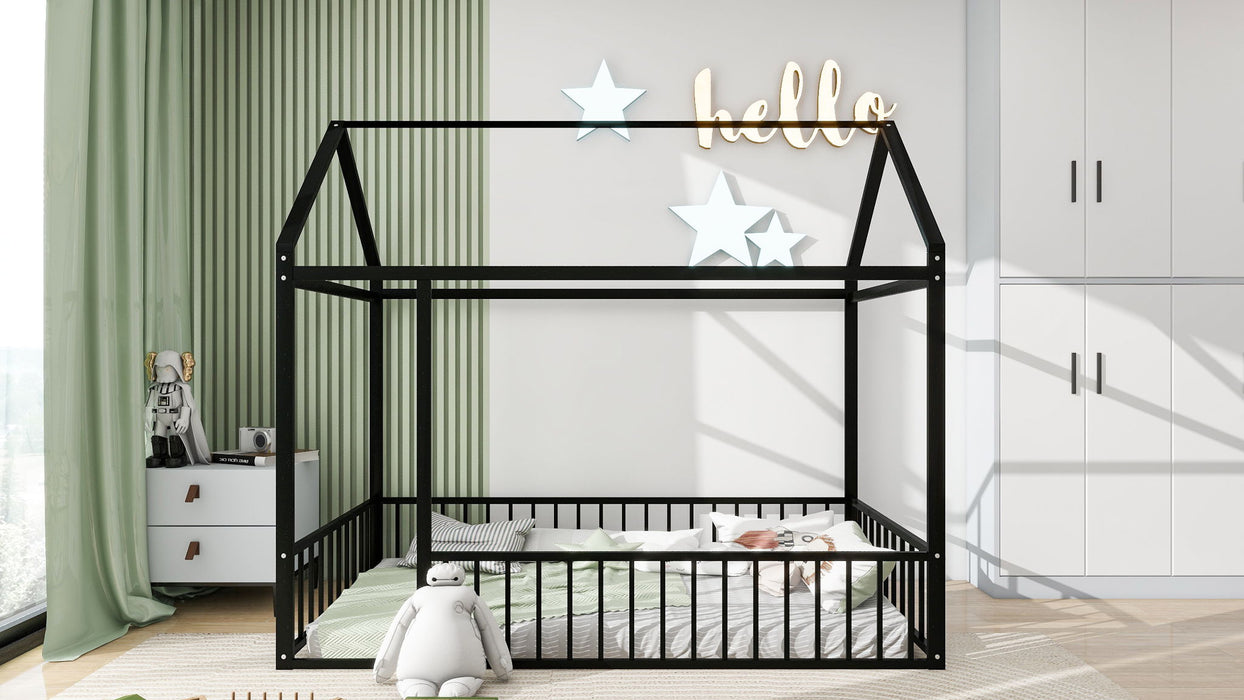 Metal Bed House Bed Frame With Fence