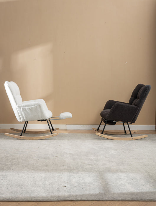 Teddy Fabric Rocking Chair With Adjustable Footrest - Ivory