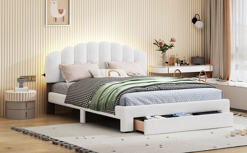 Upholstered Platform Bed With Drawer