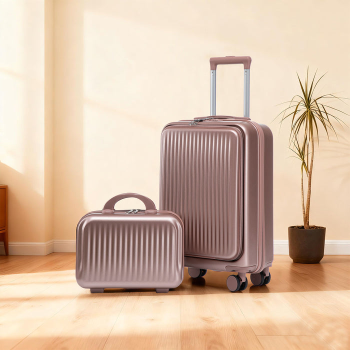 Luggage Set With Cosmetic Case, Combination Lock, Front Opening Design
