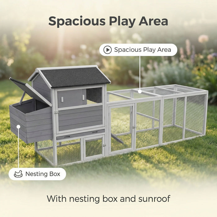 Chicken Coop, Large Outdoor Hen House With Run And Nesting Box Poultry Cage