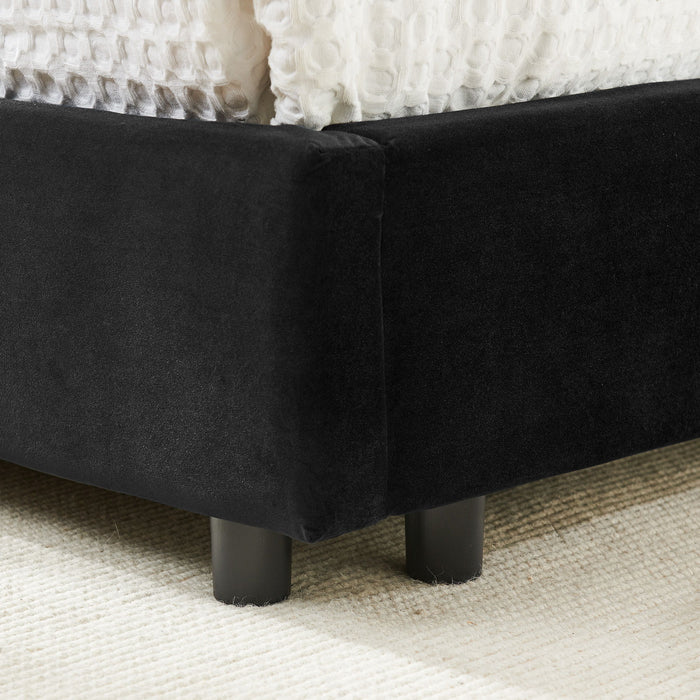 Mid-Century Upholstered Tufted Bed Frame With Backrest And Armrests