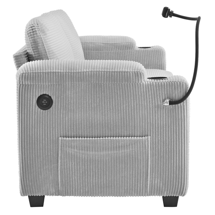 Corduroy Sleeper Sofa Loveseat Sofa With Full Size Mattress, 2 USB Ports, 2 Cup Holders, 2 Side Pockets And Phone Holder