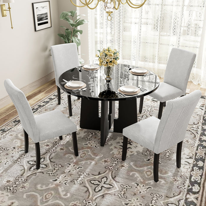 5 Piece Round Dining Table Set, Modern Dining Table And 4 Upholstered Chairs For Dining Room