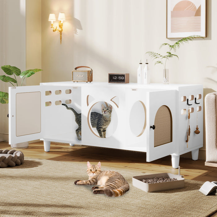 Furniture Style Cat Cabinet Cat Litter Box With Sisal Scratching Door - Cream White