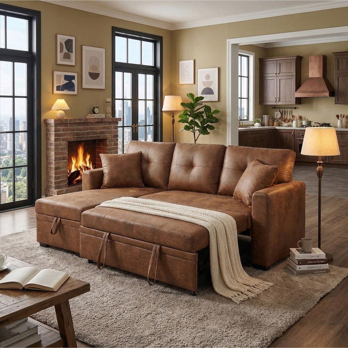 Sectional Sofa With Pull Out Bed, Reversible Chaise