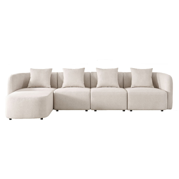 L-Shaped Modular Sectional Sofa With Ottoman, Living Room Furniture Set - Beige