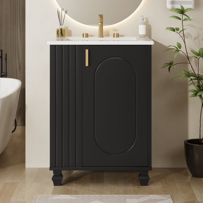 Classic Retro Bathroom Vanity With Sink, Door Shelf, Side Open Storage Frame