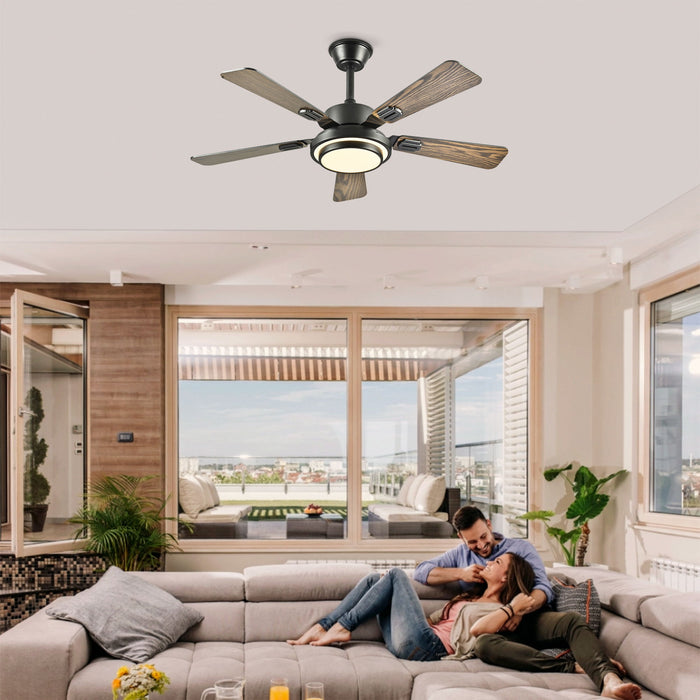 5 Blades Ceiling Fan With LED Light 3000 - 6500K Dimmable, 6 Speed Levels, Reversible Ceiling Fan - Matte Black