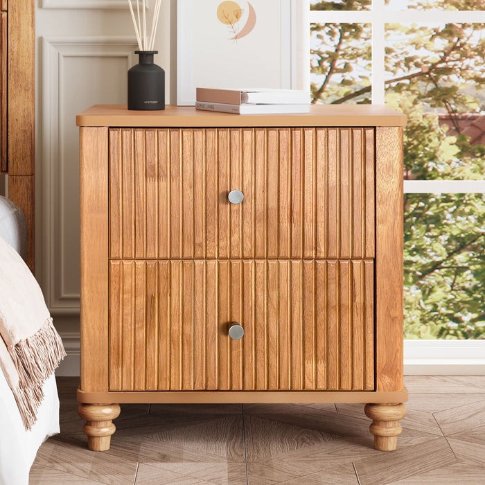 Modern Fluted Nightstand With 3 Drawers