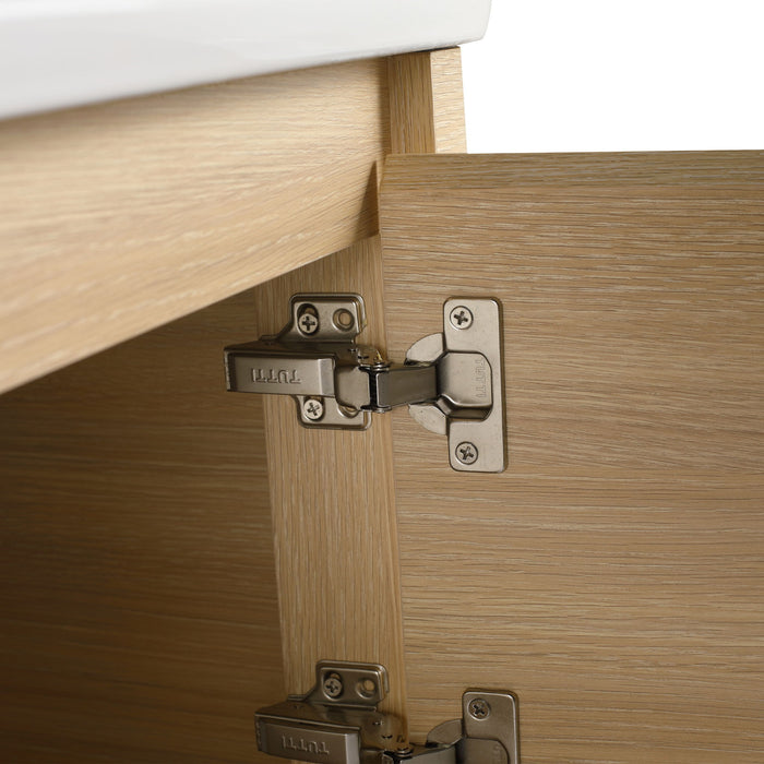 Wall Mounted Bathroom Vanity With Sink, Storage Shelves & Soft Close Door