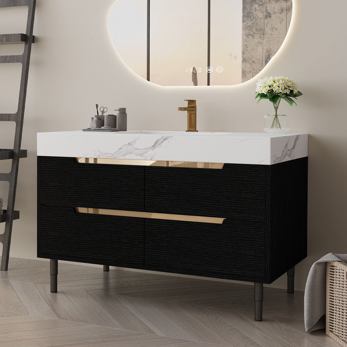 Bathroom Vanity With Undermount Sink, 4 Drawers Storage, Free Standing / Wall Mounted - Black / White