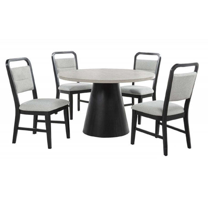 Dining Set With Round Table And 4 Upholstered Chairs - Black / Gray