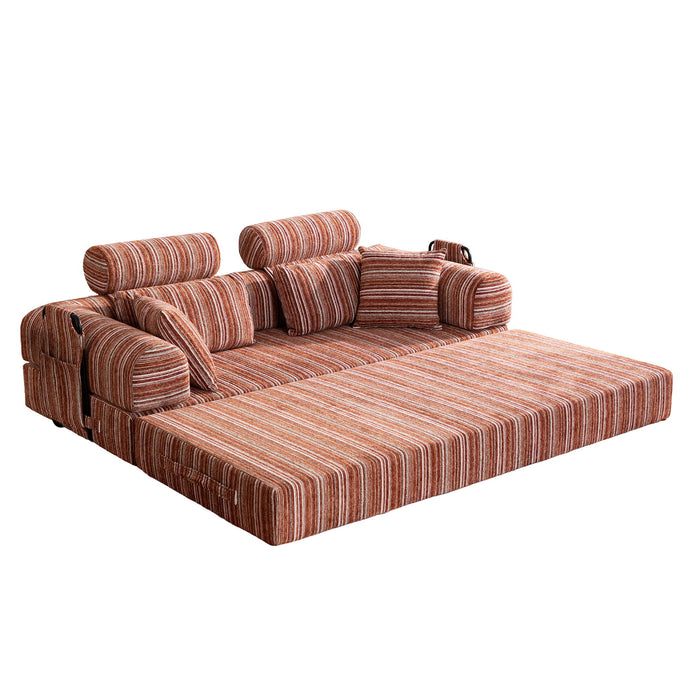 Convertible Sleeper Sofa Bed With High Density Compressed Sponge For Living Room - Red Striped