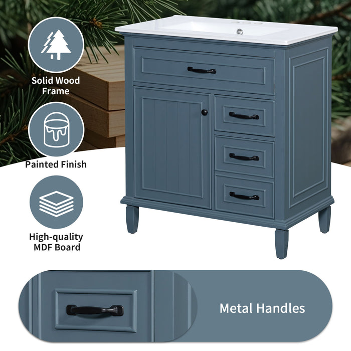 Bathroom Vanity With Sink Top, Flip Drawers, Adjustable Shelf