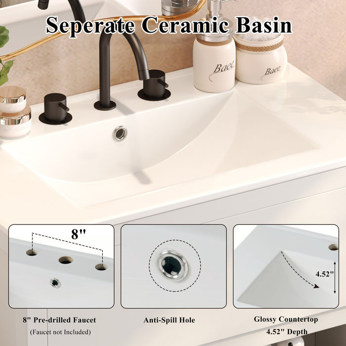 Double Sinks Bathroom Vanity Set With 2 Ceramic Basins