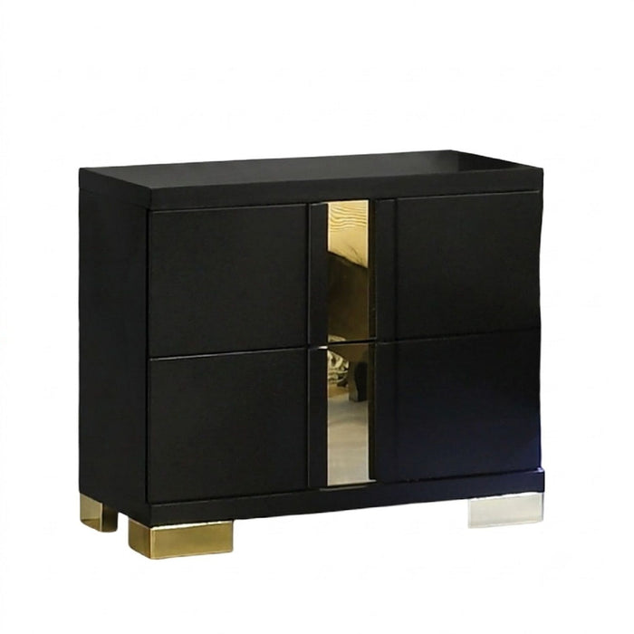Contemporary Nightstand With 2 Drawer Storage - Black