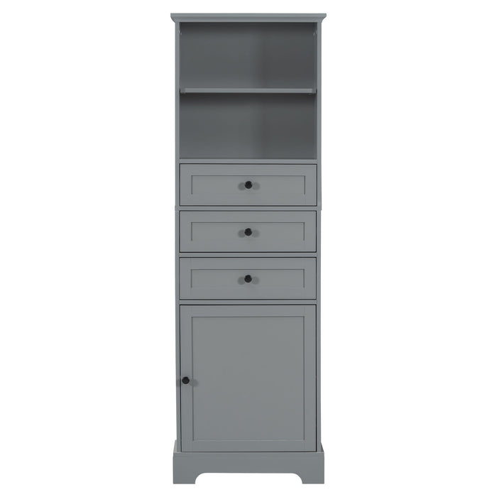 Tall Storage Cabinet With 3 Drawers And Adjustable Shelves For Bathroom