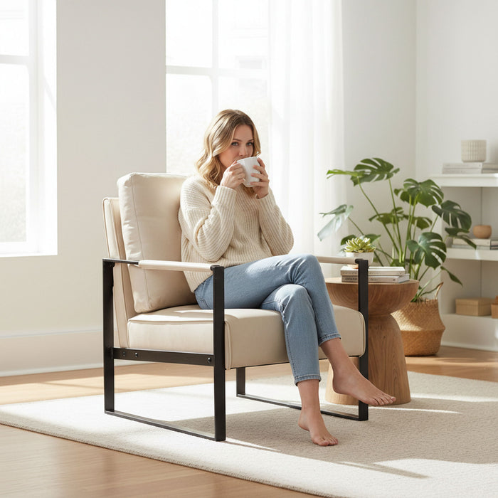 Classic Mid Century Modern Accent Chair With Durable Square Metal Frame, Armchair