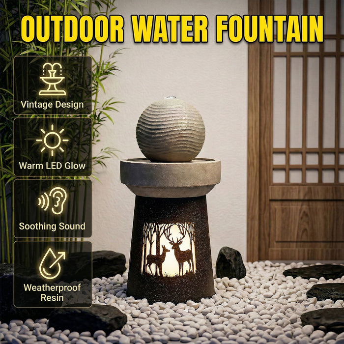 Outdoor Garden Lantern With Warm LED Light Deer Silhouette Decorative Landscape Light For Patio - White / Gray