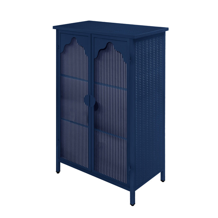2 Doors Metal Storage Cabinet Display Cabinet With Glass Doors Metal Kitchen Sideboard Buffet Cabinet Glass Storage Cabinet For Dining Room Living Room Bedroom - Dark Blue