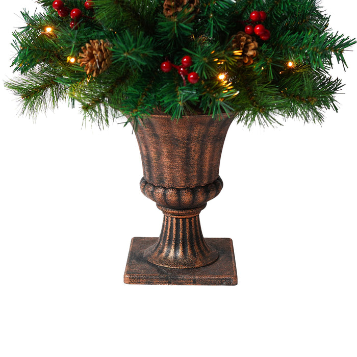 Christmas Lamp Post Decor With Plaid Bow, Artificial Outdoor Holiday Decor (Set of 2) - Brown / Bronze / Green