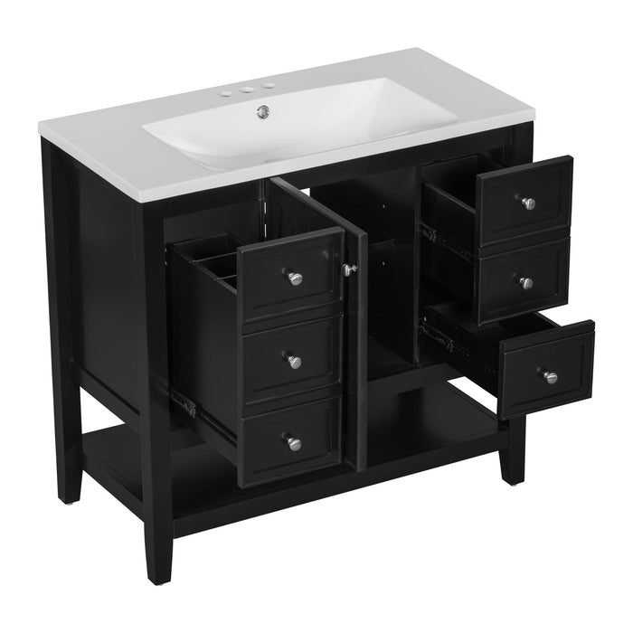 36" Bathroom Vanity & Sink, 2 Cabinet And 3 Drawers - Black