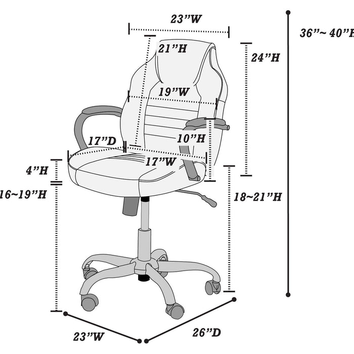 Gaming And Office Chair With Padded Arms, Adjustable Height