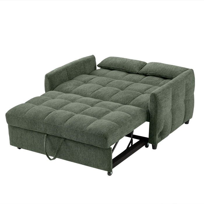 Loveseat Sofa Pull-Out Bed With Adjustable Backrest, 3 USB Ports And 2 Lumbar Pillows For Living Room