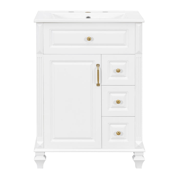 Freestanding Bathroom Vanity With Sink, 3 Drawers & Flip-Out Drawer