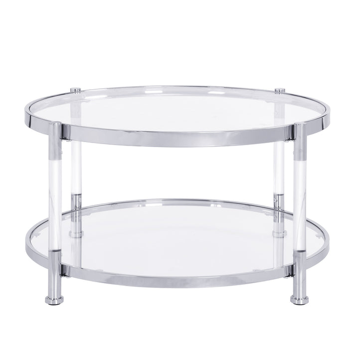 Contemporary Acrylic, Coffee Table, Round Tempered Glass Coffee Table - Chrome / Silver