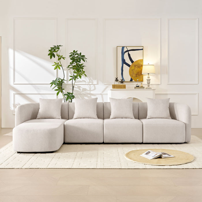 L-Shaped Modular Sectional Sofa With Ottoman, Living Room Furniture Set - Beige