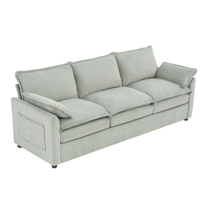 Modern 3 Seater Sofa With Side Storage Pockets For Living Room
