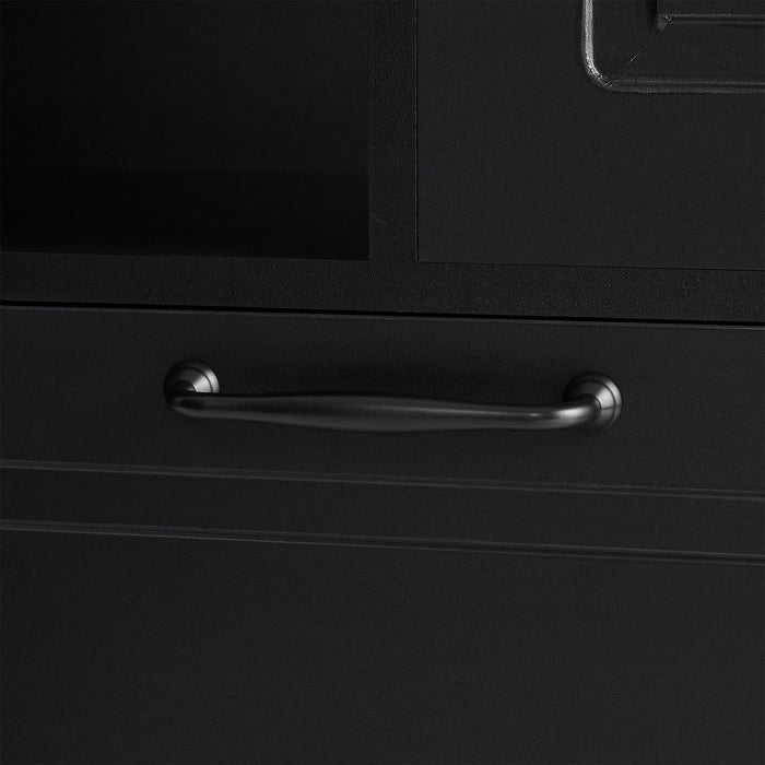 Modern Tall Storage Cabinet With Adjustable Shelves, Flip-Out Basket & Enclosed Doors