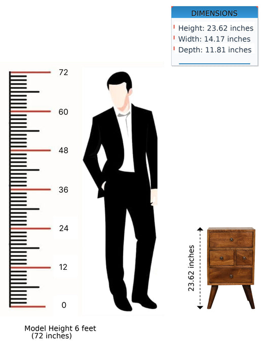 4 Drawer Multi Bedside Table - Chestnut