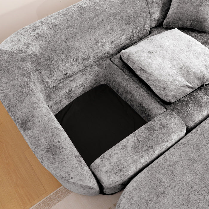 3 Seater Sofa With Built In Pet Bed Nook, Curved Design And 2 Throw Pillows