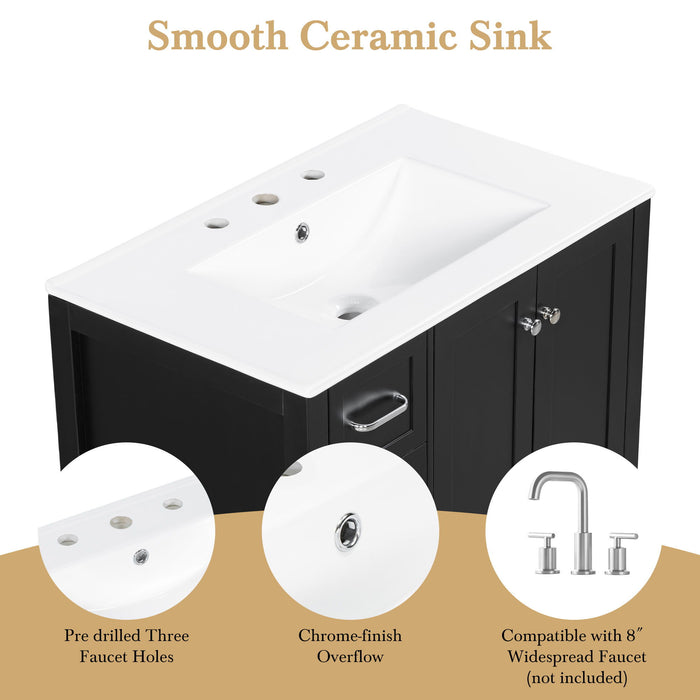 Bathroom Vanity With Sink Top, Bathroom Vanity Cabinet With 2 Doors And 2 Drawers, Open Shelf