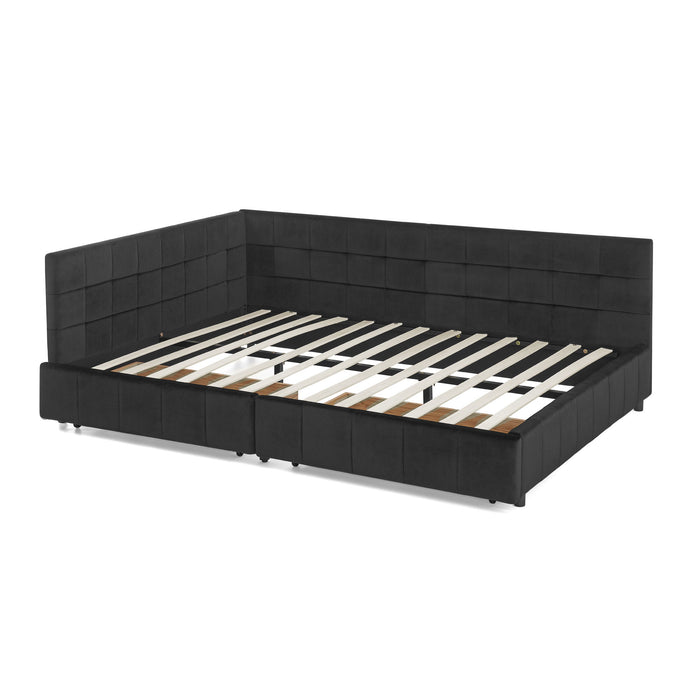 Storage Elegant Upholstered Tufted Bed Frame With Backrest And Armrests