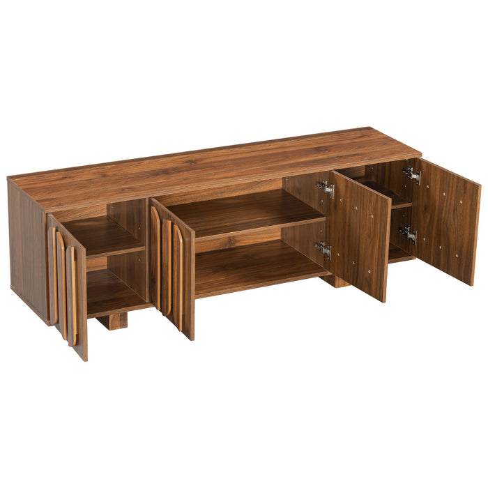 Farmhouse TV Stand, Storage Media Console With Adjustable Shelves & 3 Cable Holes